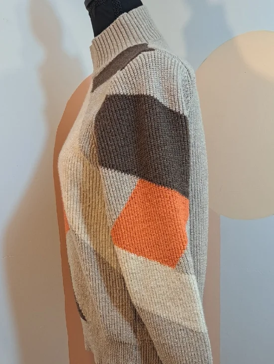 Neutral & Orange Geometric Mock Neck Sweater - Picture 4 of 4